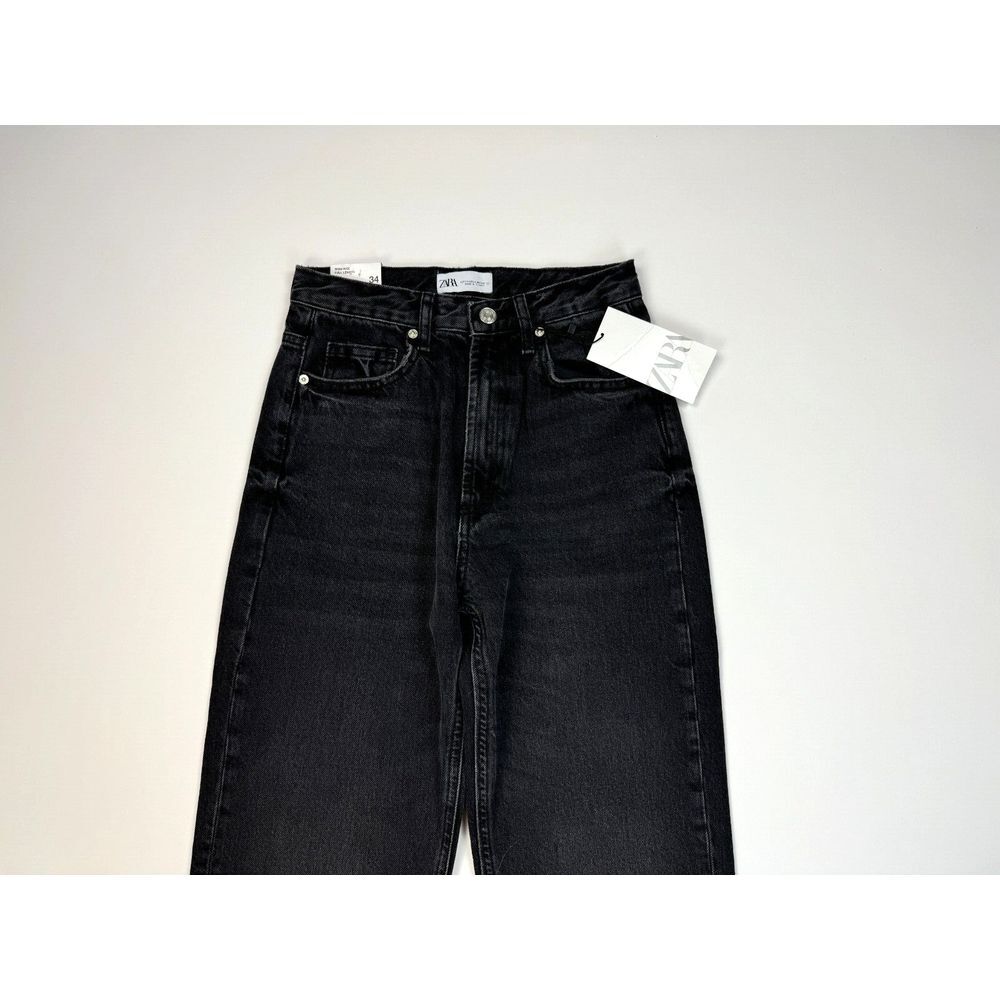 Zara High rise Wide leg Split Full length Jeans Women US 2 NWT Cotton Pockets - Picture 4 of 11